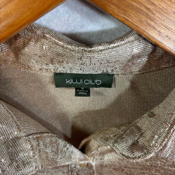 Kiwi Club Gold Metallic Polyester Blend Button Up Shirt Women's Size Small S - Picture 2 of 8